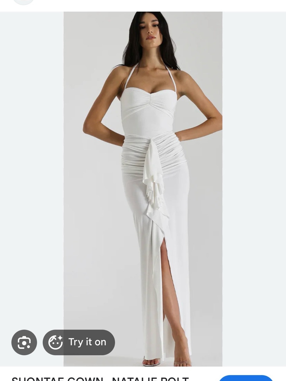 Natalie Rolt White Halter Maxi Dress with Front Ruching